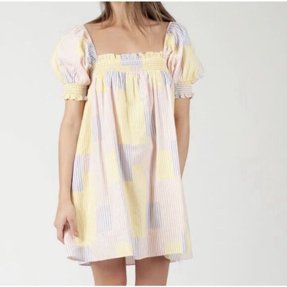 Urban Outfitters Puff Sleeve Patch Work Baby Doll Dress - Size XS - Multicolored - Picture 1 of 9